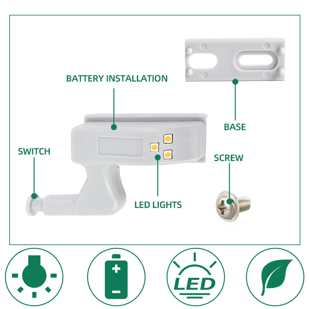1/30Pcs Universal Cabinet Lights LED Inner Hinge Lamp Bedroom Wardrobe Door Under Cupboard Sensor Battery Operated Night Light