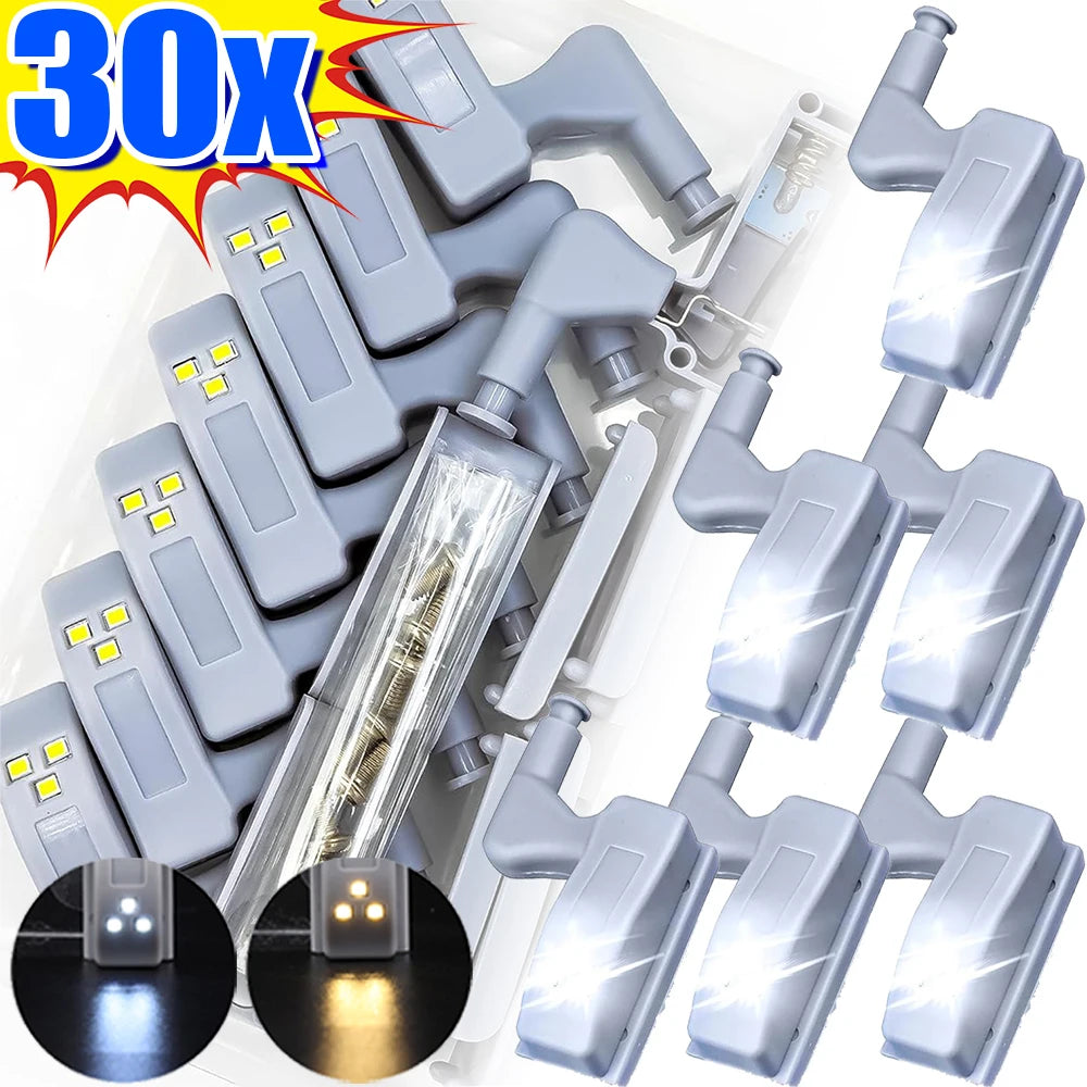 1/30Pcs Universal Cabinet Lights LED Inner Hinge Lamp Bedroom Wardrobe Door Under Cupboard Sensor Battery Operated Night Light
