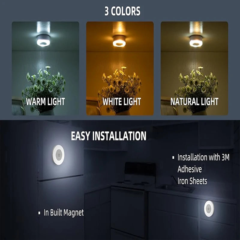 1-6Pcs Energy Saving LED Night Lights Touch Sensor 3 Color Dimmable Wall Night Lamp USB Rechargeable Magnetic Room Aisle Bedroom